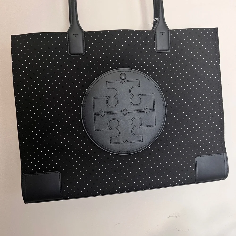Tory Burch•Black Polka Dot Pattern Nylon Ella Tote